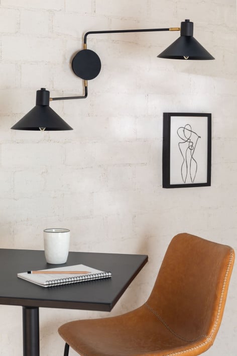 Draaibare wandlamp van ijzer met 2 lichtpunten Doble Twin