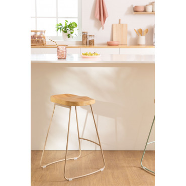 Hoge Kruk Van Staal En Iepenhout Neicol Beige – Linnen & ↑65 Cm - Sklum
