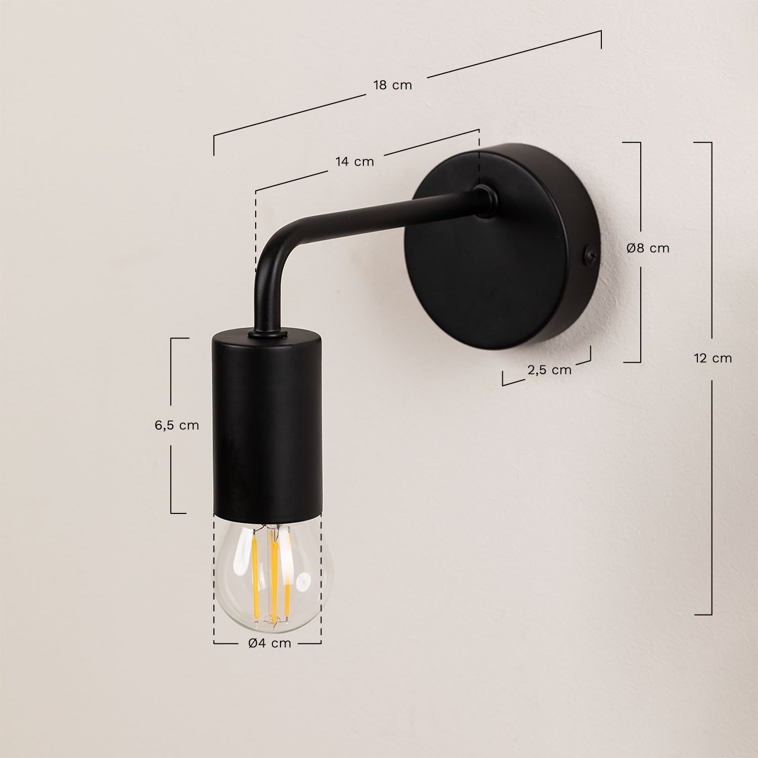 Londy ijzeren wandlamp, AFMETINGEN