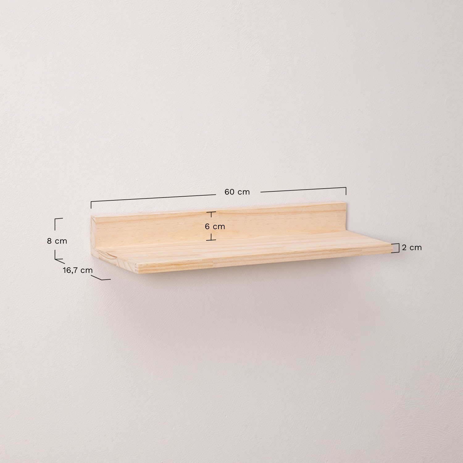 Set van 2 wandplanken 60 cm in grenenhout Tydor, AFMETINGEN