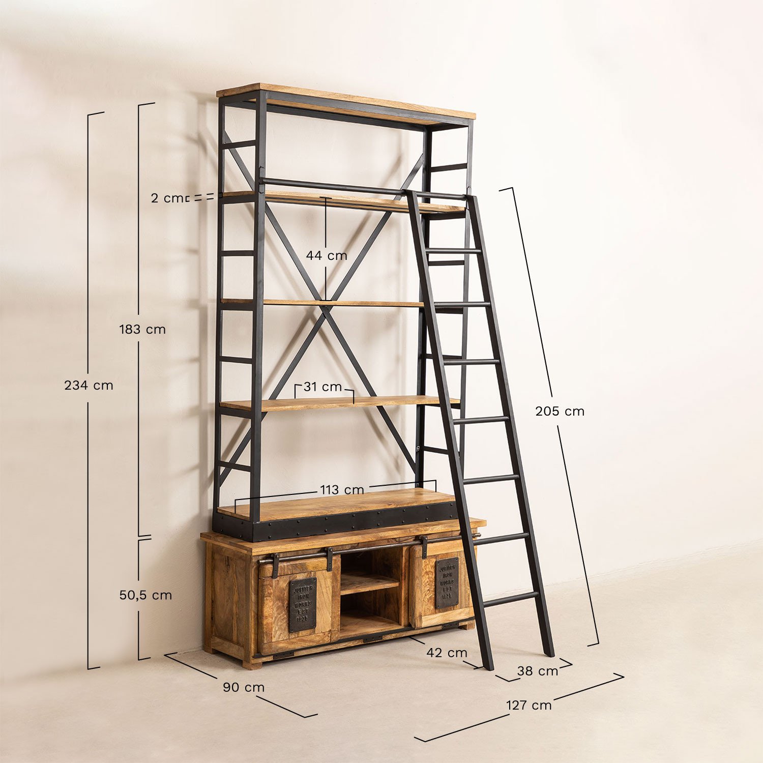 Informeer Oppervlakkig Overeenstemming Boekenkast van gerecycled hout met ladder Uain - SKLUM