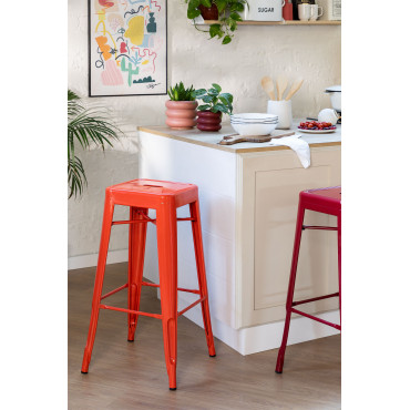 Hoge Stalen Kruk Lix Roodachtig Oranje & ↑75 Cm - Sklum