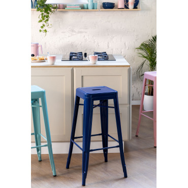 Hoge Stalen Kruk Lix Marine Blauw & ↑75 Cm - Sklum