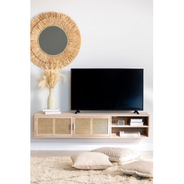 Tv-meubel 150x35 Cm Van Ralik Hout Voor Aan De Muur Bruin – Natuurlijk Hout - Sklum