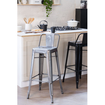 Hoge Kruk Met Rugleuning In Geborsteld Staal (76 Cm) Lix Staal - Sklum