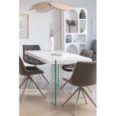 Rechthoekige Eettafel Van Mdf En Glazen Poten Kali Wit Hout & 140 X 80 Cm - Sklum