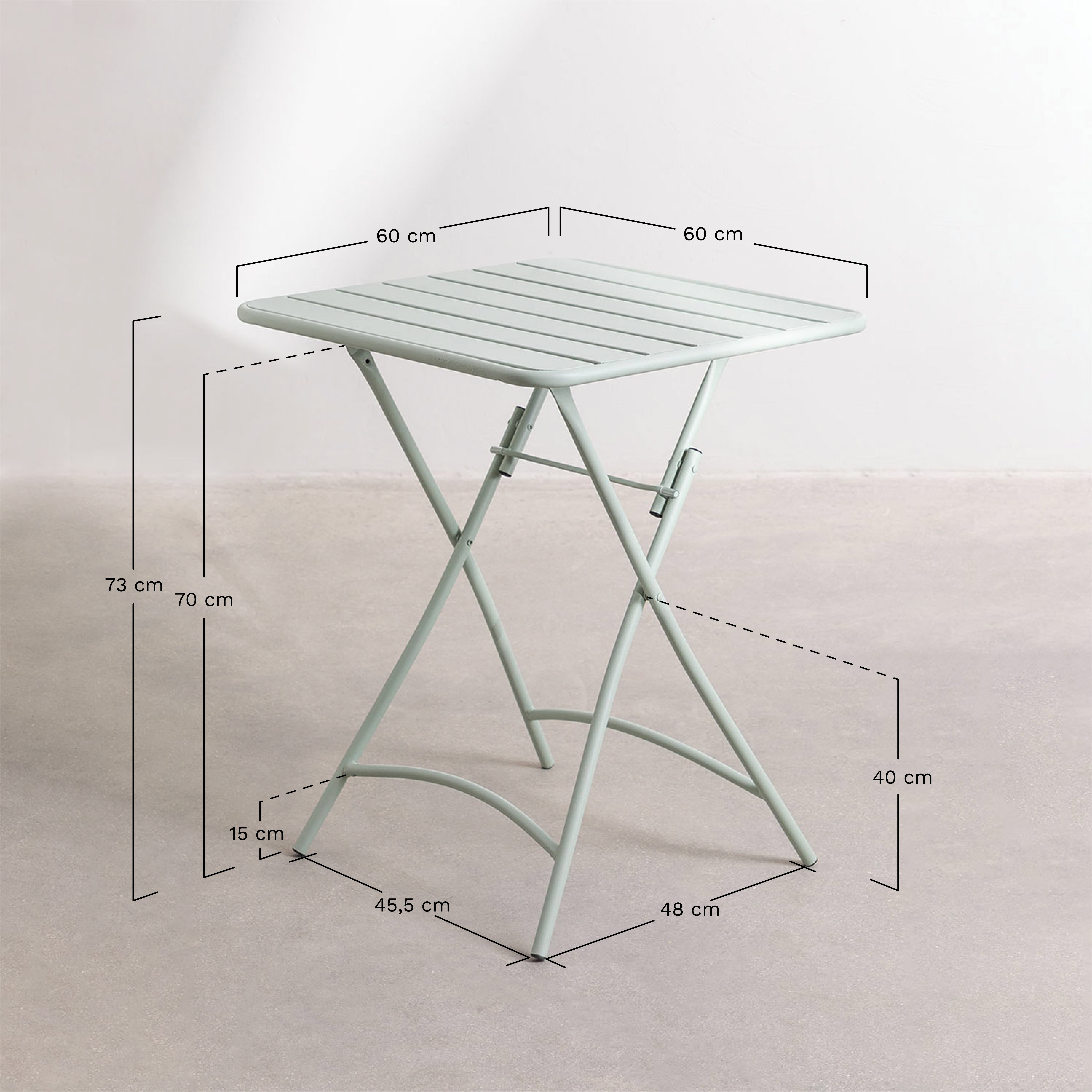  Janti stalen tuinset met vierkante tafel 60x60 cm en 2 opvouwbare stoelen, AFMETINGEN