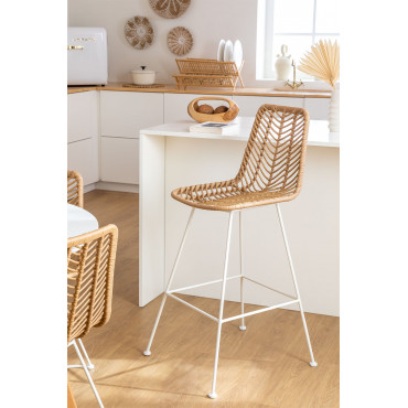 Hoge Kruk In Synthetisch Rotan Natuurlijke Gouda Natuurlijk & ↑75 Cm & Wit & Geen Kussen - Sklum