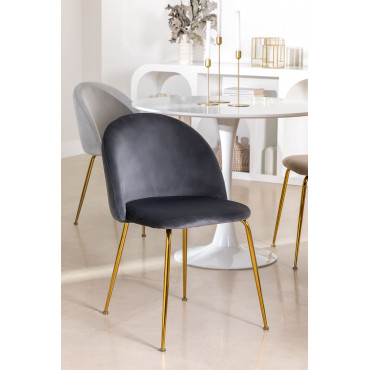 Set Van 4 Fluwelen Eetkamerstoelen Kana Design Grijs & Goud - Sklum