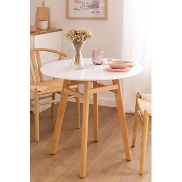 Ronde Eettafel In Mdf En Beukenhout (ø80) Scand Nordic Wit - Sklum