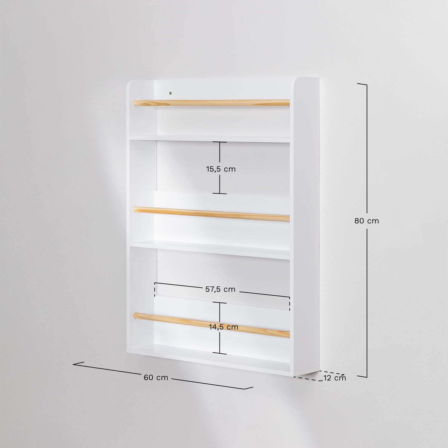 Wandplank in MDF en grenenhout Tom Kids, AFMETINGEN