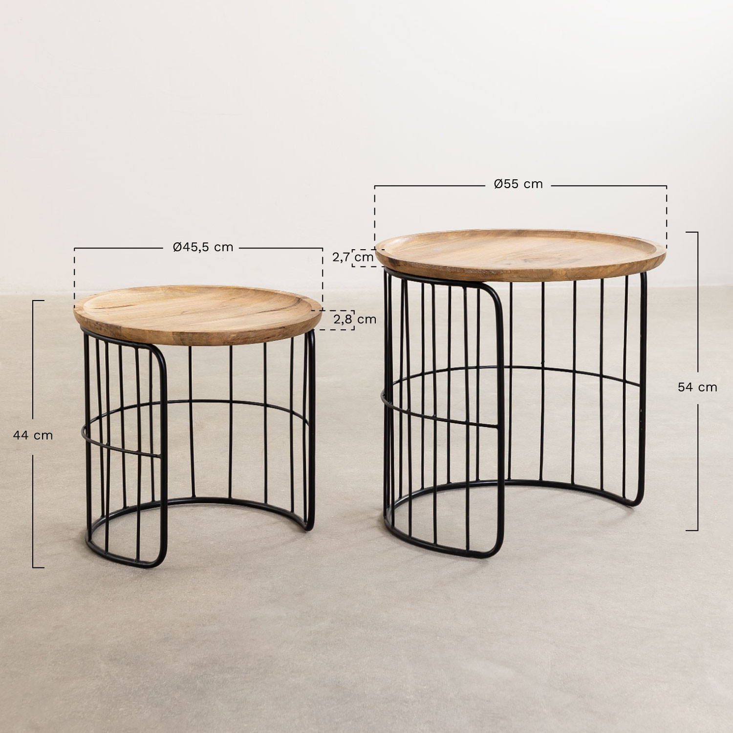 Bijzettafels van gerecycled hout Ound Style, AFMETINGEN