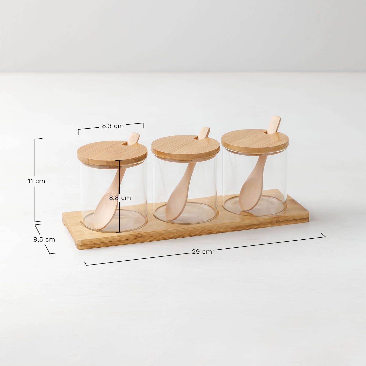 Set van 3 Glazen Kruidenpotjes met Lepel Abdon, AFMETINGEN