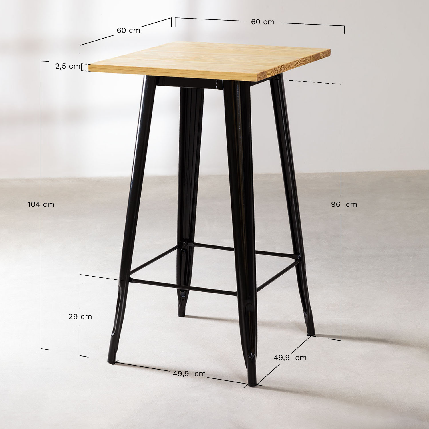 geloof advies type Vierkante hoge tafel in hout en staal (60x60 cm) LIX - SKLUM
