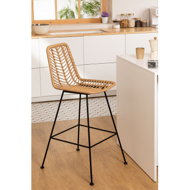 Set Van 4 Hoge Krukken In Synthetisch Riet Natuurlijk Gouda Natuurlijk & ↑75 Cm & Zwart - Sklum