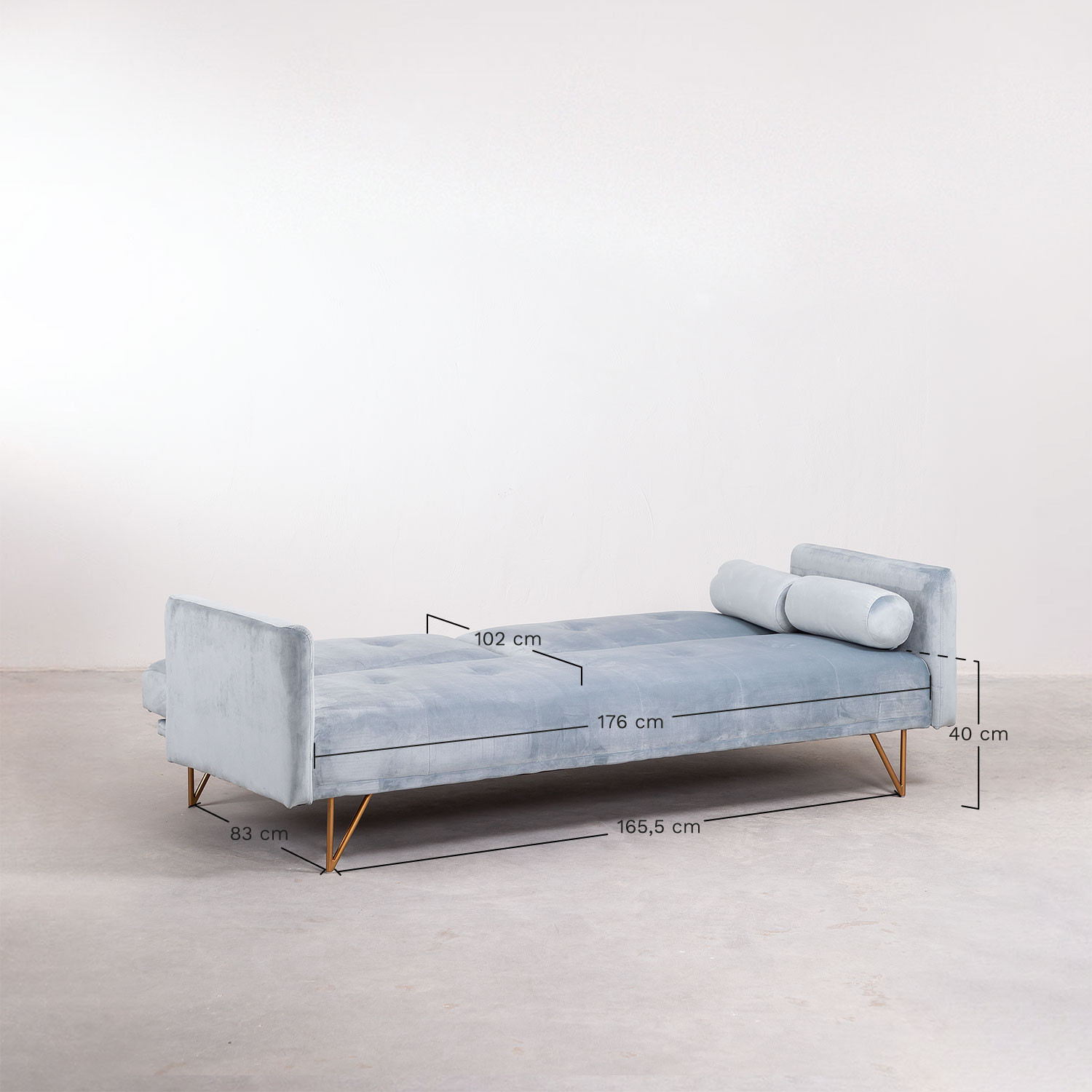 3-zits relaxbank in fluweel Jehrd, AFMETINGEN