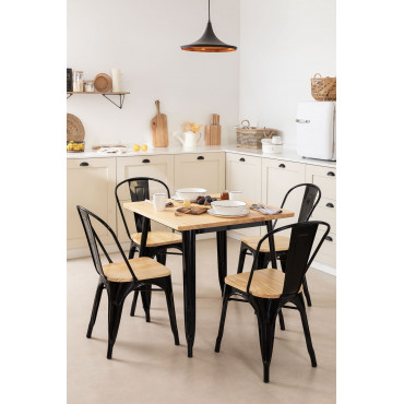 Houten Tafelset (80x80) & 4 Houten Stoelen Lix Zwart - Sklum