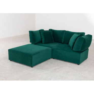 2-delige Fluwelen Modulaire Bank Met 2 Hoekfauteuils En Poef Kata Jungle Groen - Sklum