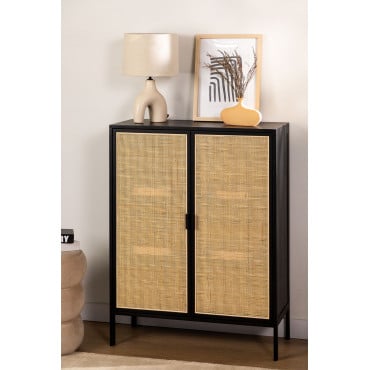 2-deurs Dressoir In Rotan En Hout Reyna Zwart - Sklum