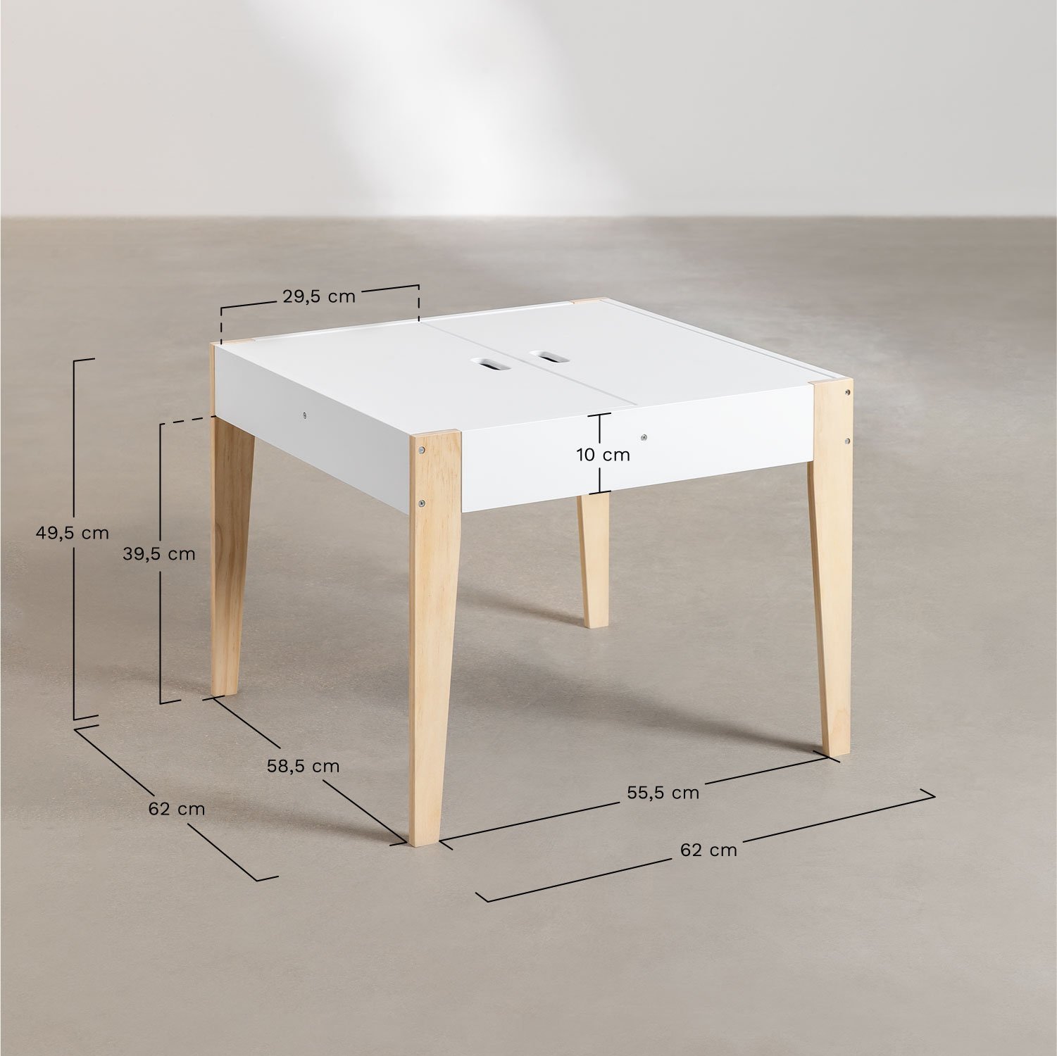 Set van krijttafel met opbergruimte en 2 stoelen in MDF en grenenhout Belfy Kids, AFMETINGEN