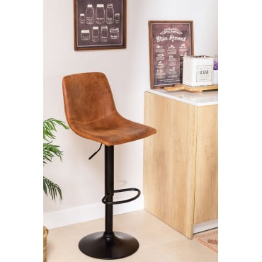 Ody Style Hoge Verstelbare Kruk Van Kunstleer Kameel Vintage - Sklum