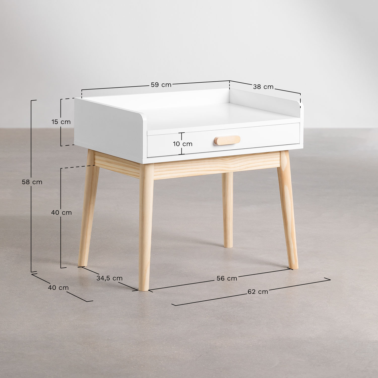 Tom Kids bureau in MDF en grenenhout, AFMETINGEN