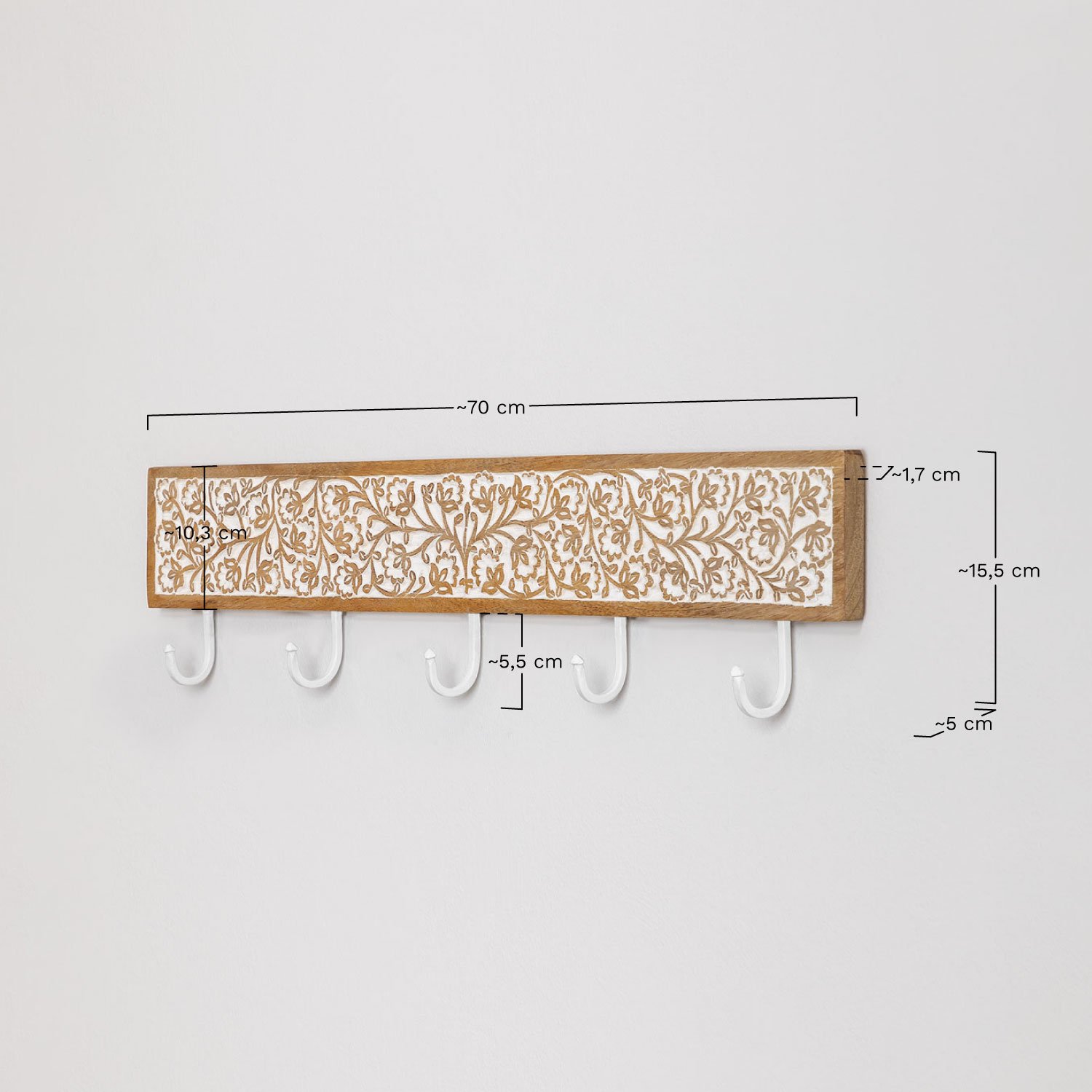 Bouran mangohouten wandkapstok        , AFMETINGEN