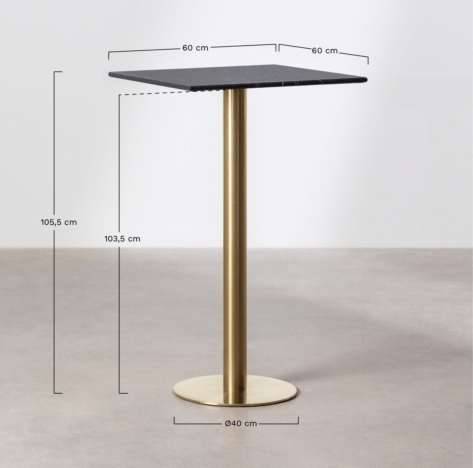 Hoge vierkante marmeren bartafel (60x60 cm) Cosmopolitan, AFMETINGEN
