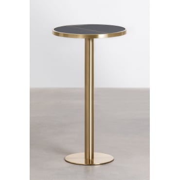 Ronde Hoge Bartafel Ø60 Cm In Manhattan Gres Zwart & Goud Champagne - Sklum