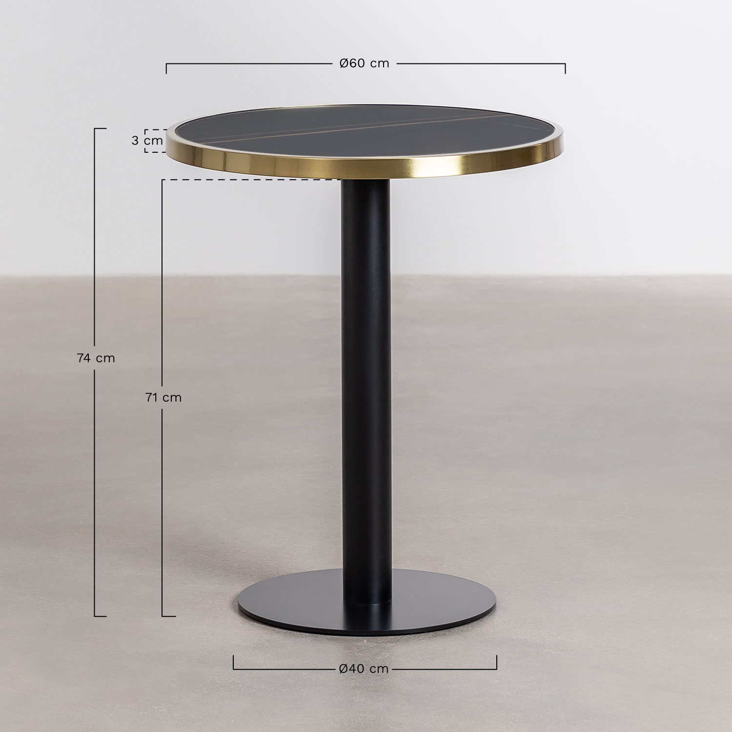 Ronde bartafel in steengoed (Ø60 cm) Amaretto, AFMETINGEN