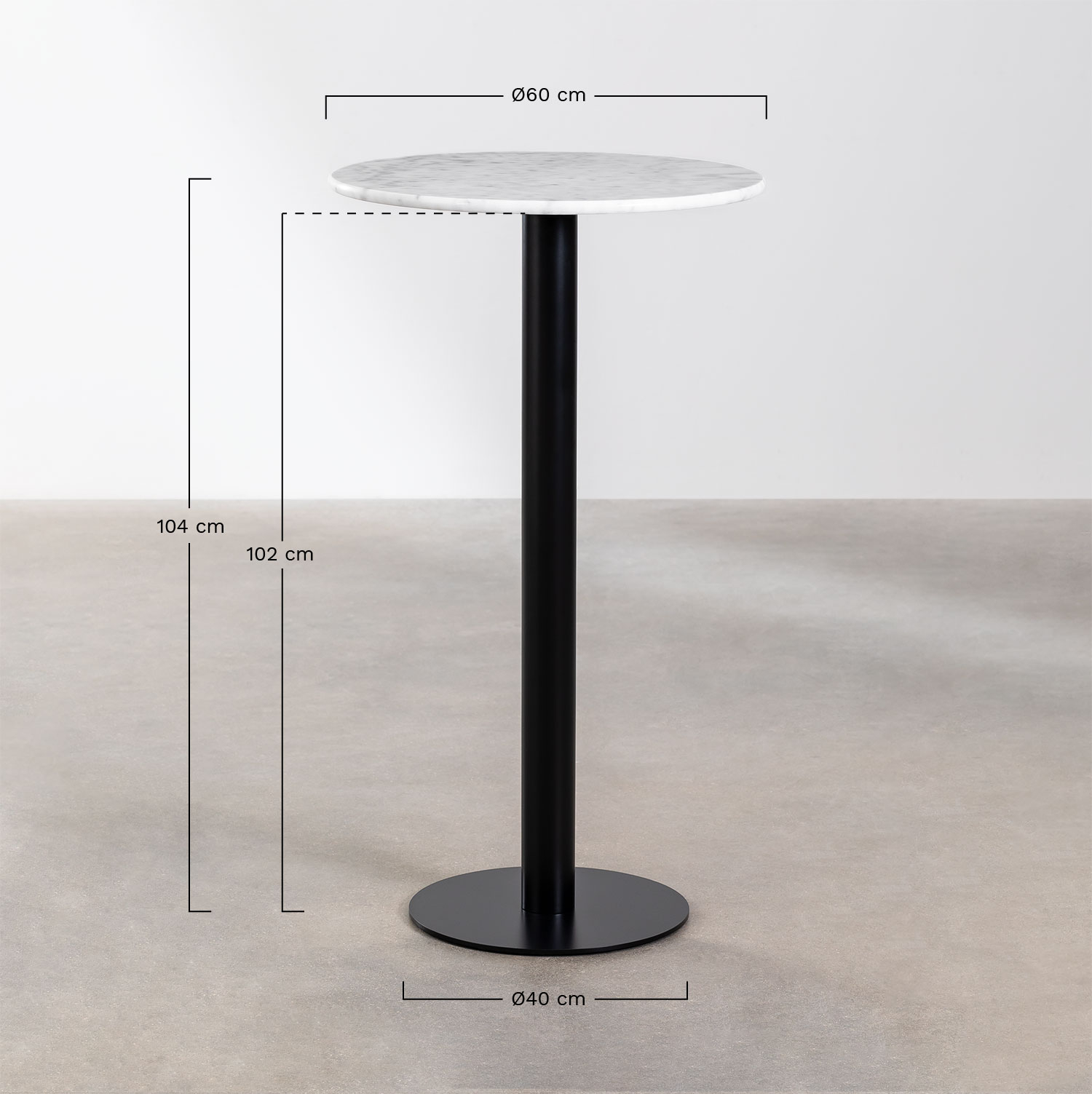 Ronde hoge bartafel Ø60 cm in Rocher marmer, AFMETINGEN