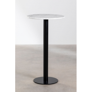 Ronde Hoge Bartafel Ø60 Cm In Rocher Marmer Wit Marmer & Zwart - Sklum