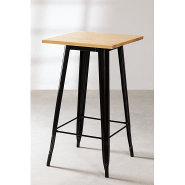 Vierkante Hoge Tafel In Hout En Staal (60x60 Cm) Lix Zwart & Natuurlijk Hout - Sklum