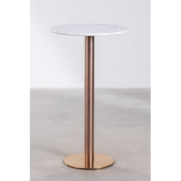 Ronde Hoge Bartafel Ø60 Cm In Cosmopolitan Marmer Wit Marmer & Roségoud - Sklum