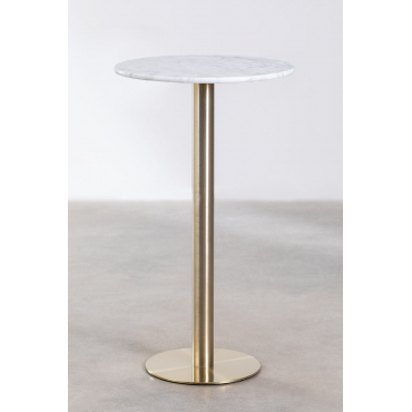Ronde Hoge Bartafel Ø60 Cm In Cosmopolitan Marmer Wit Marmer & Champagne Goud - Sklum