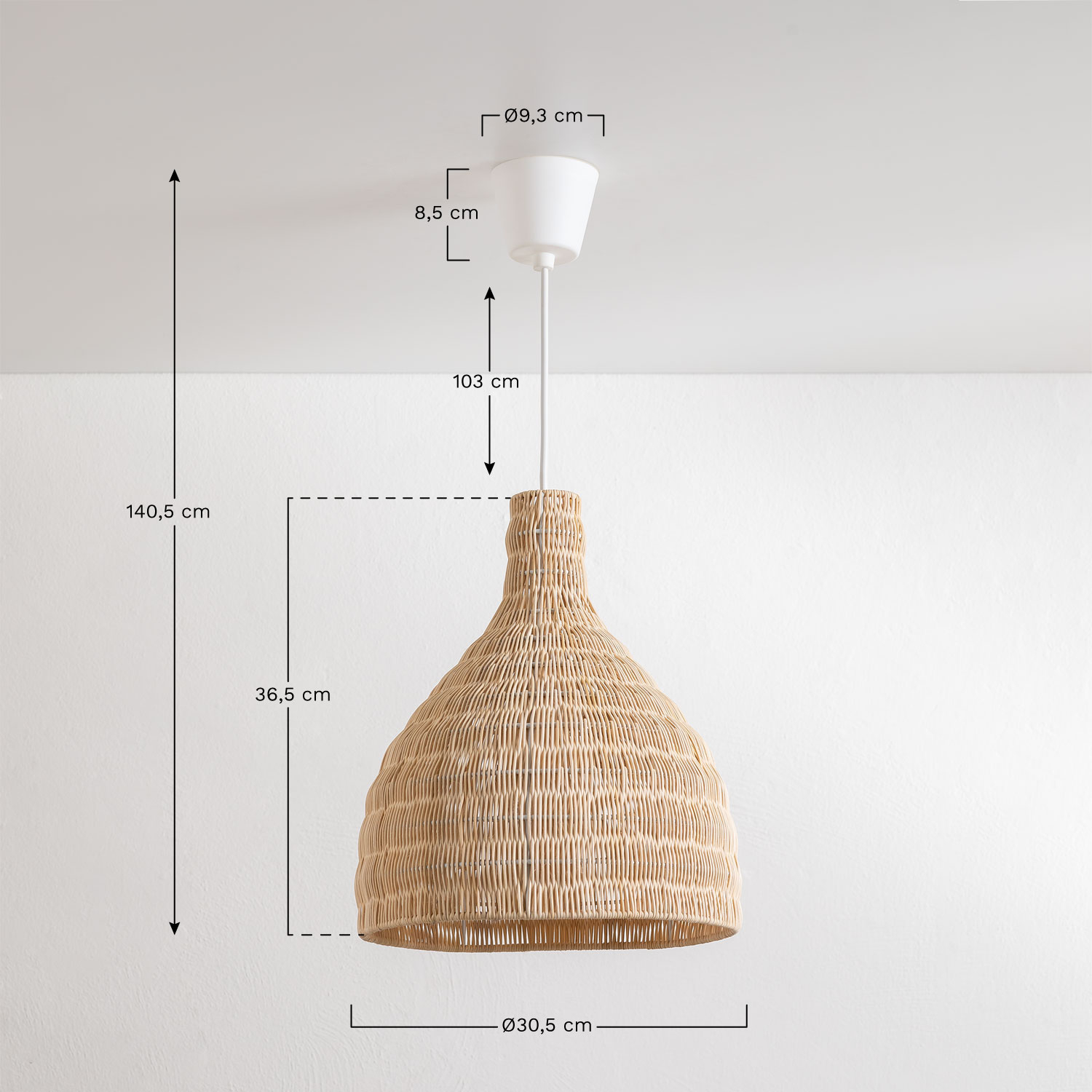 Rotan hanglamp Markle , AFMETINGEN