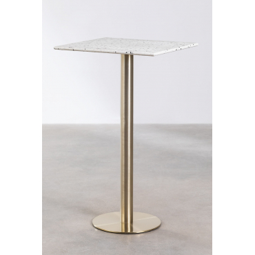 Vierkante Hoge Bartafel In Terrazzo (60x60 Cm) Malibu Wit & Champagne Goud - Sklum