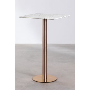 Hoog Bartafel Vierkant 60x60 Cm In Malibu Terrazzo Wit & Roségoud - Sklum