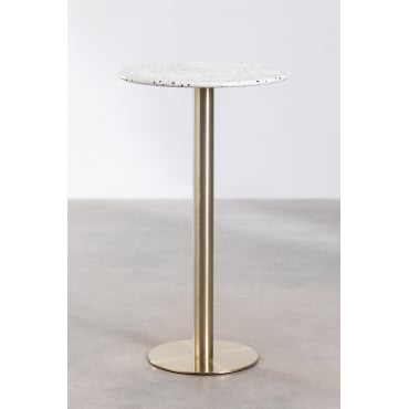 Ronde Hoge Bartafel Ø60 Cm In Malibu Terrazzo Wit & Champagne Goud - Sklum
