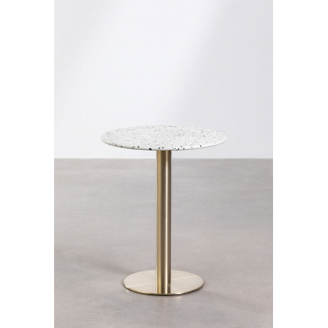 Ronde Bartafel In Terrazzo (ø60 Cm) Malibu Wit & Champagne Goud - Sklum