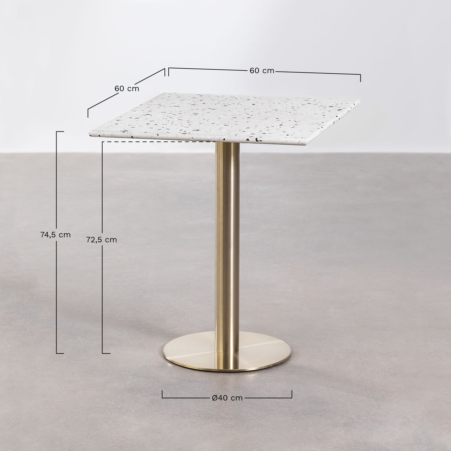 Vierkante Terrazzo Bartafel (60x60 cm) Malibu, AFMETINGEN