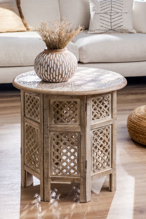 Opvouwbare ronde bijzettafel Ø55 cm van Kasira mangohout