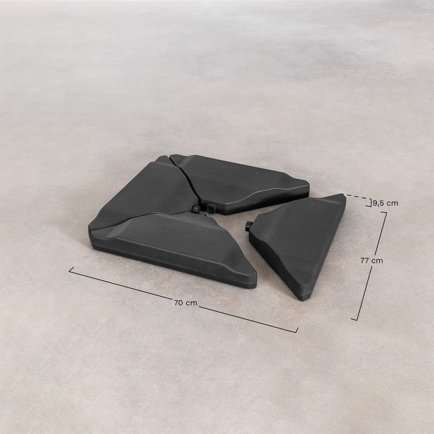 Vulbare parasolvoet Zarpom, AFMETINGEN