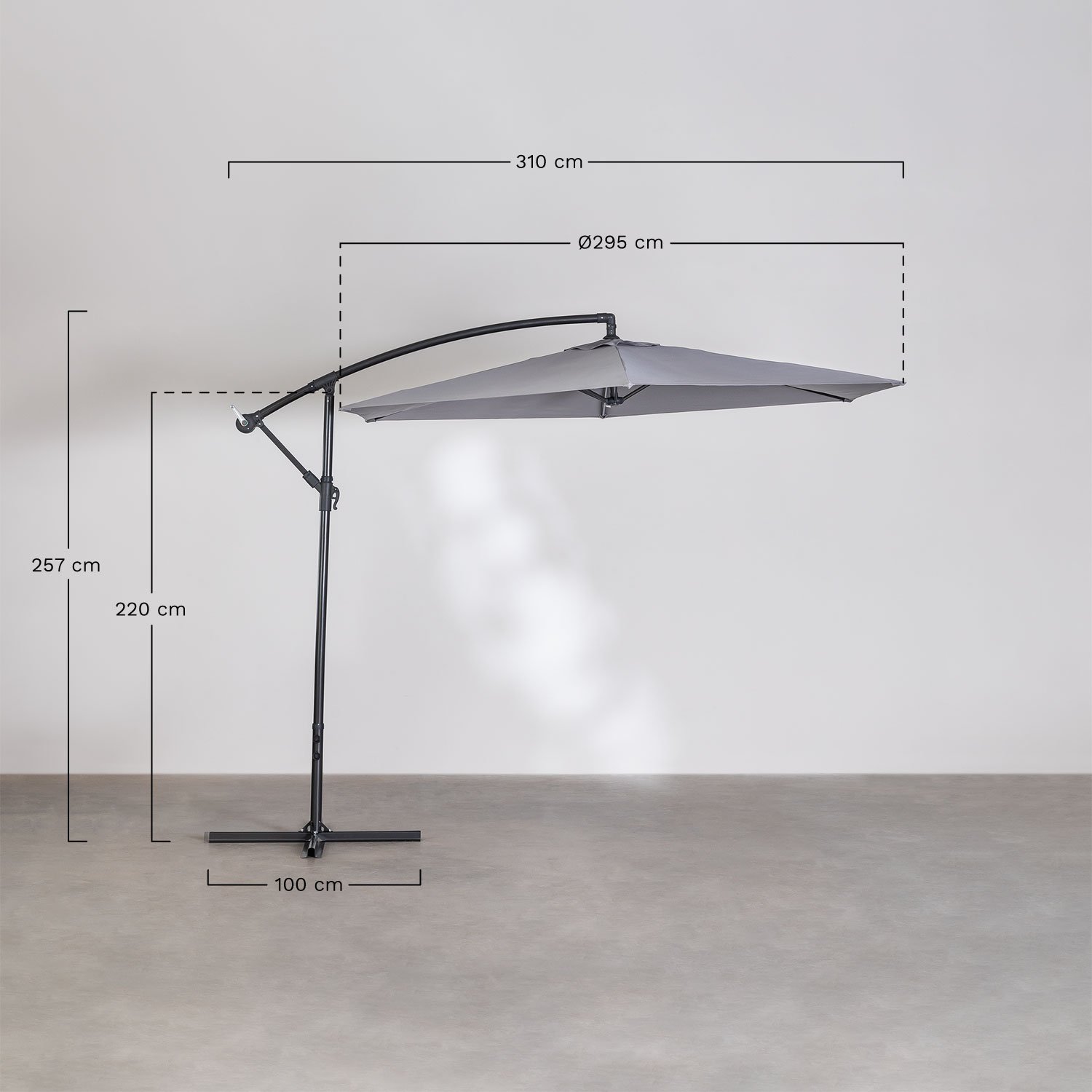 Gerran parasol Ø295 cm in stof en staal, AFMETINGEN