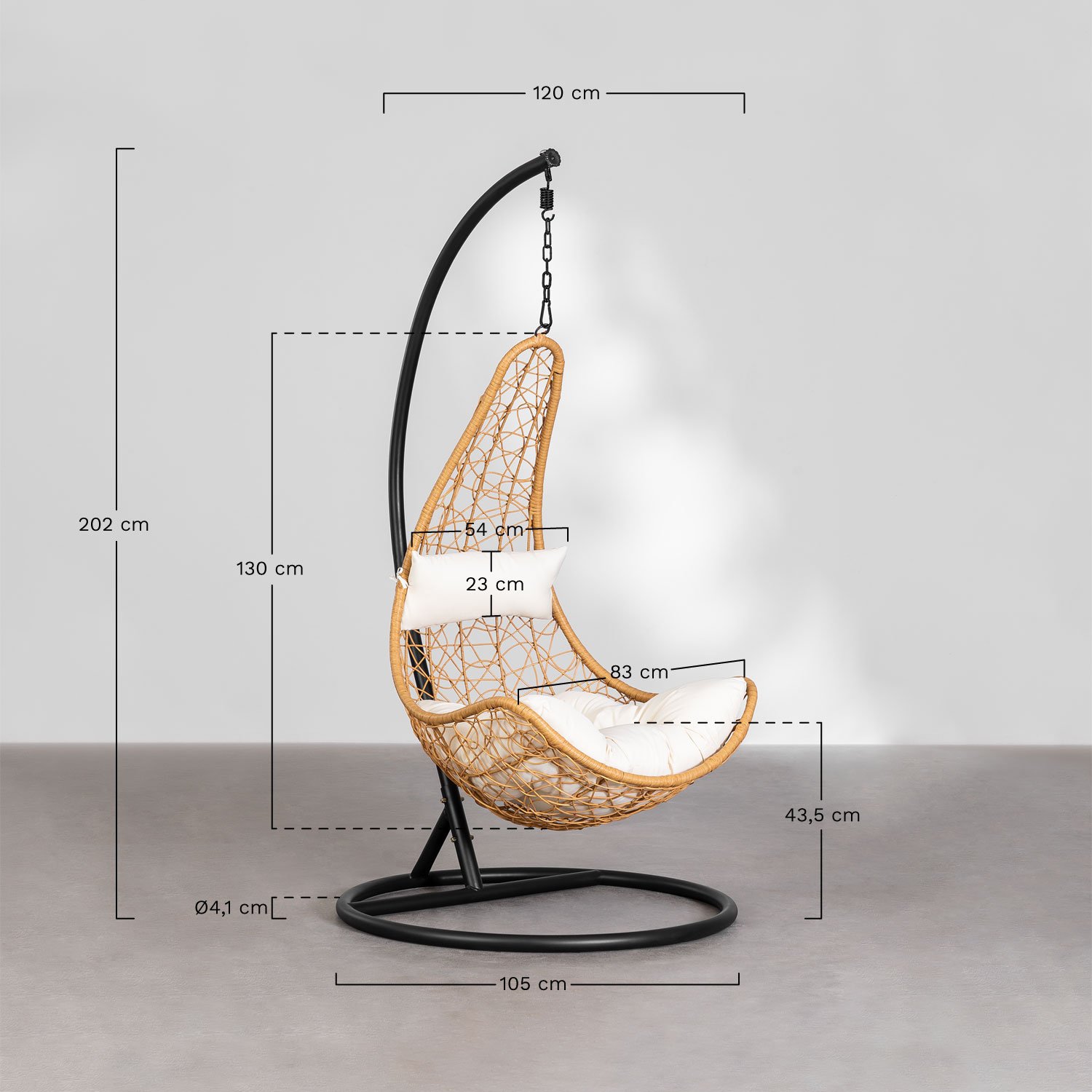 Tuinhangfauteuil met kussen Danail, AFMETINGEN