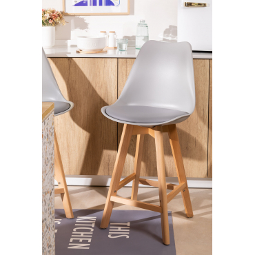 Set Van 4 Hoge Krukken 65 Cm Met Kussen In Kunstleer Nordic Grijs – Koel - Sklum