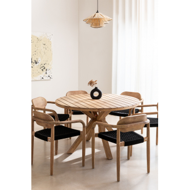 Ronde Tafelset (ø120 Cm) En 6 Eetkamerstoelen Met Armleuningen In Hout Naele Zwart - Sklum