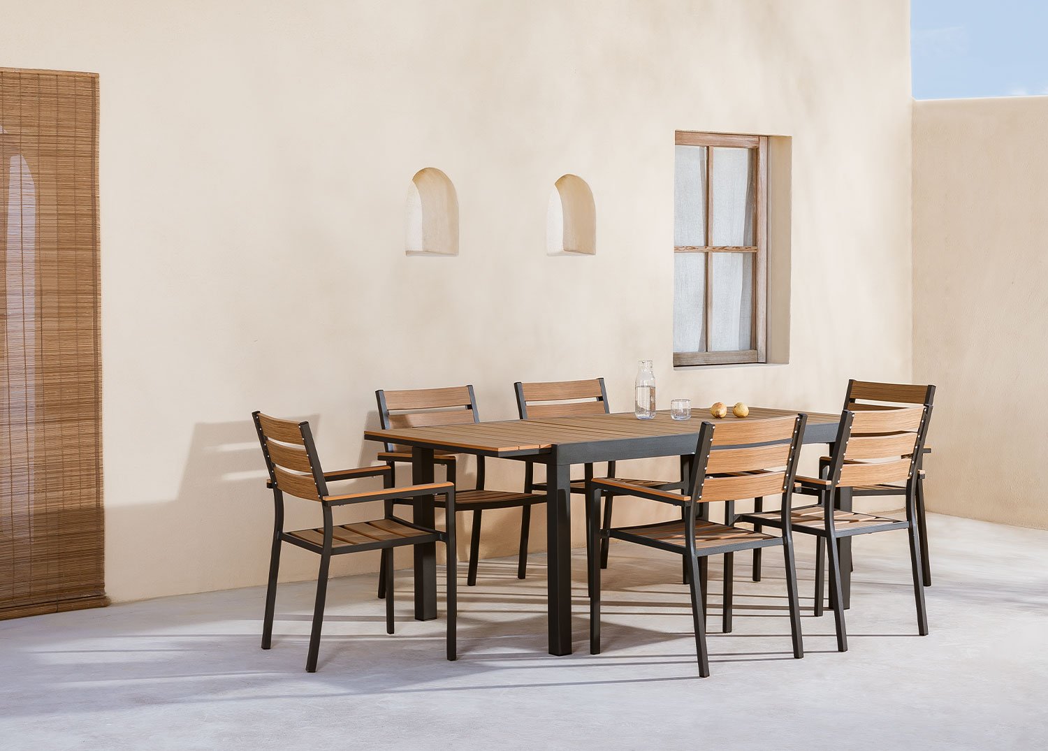 Aankoop Ongemak top Set van uittrekbare rechthoekige aluminium tafel (150-197x90 cm) en 6  stapelbare tuinstoelen met Saura-armleuningen - SKLUM