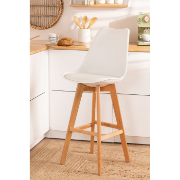 Set Van 4 Hoge Krukken 75 Cm Met Kussen In Kunstleer Nordic Wit - Sklum