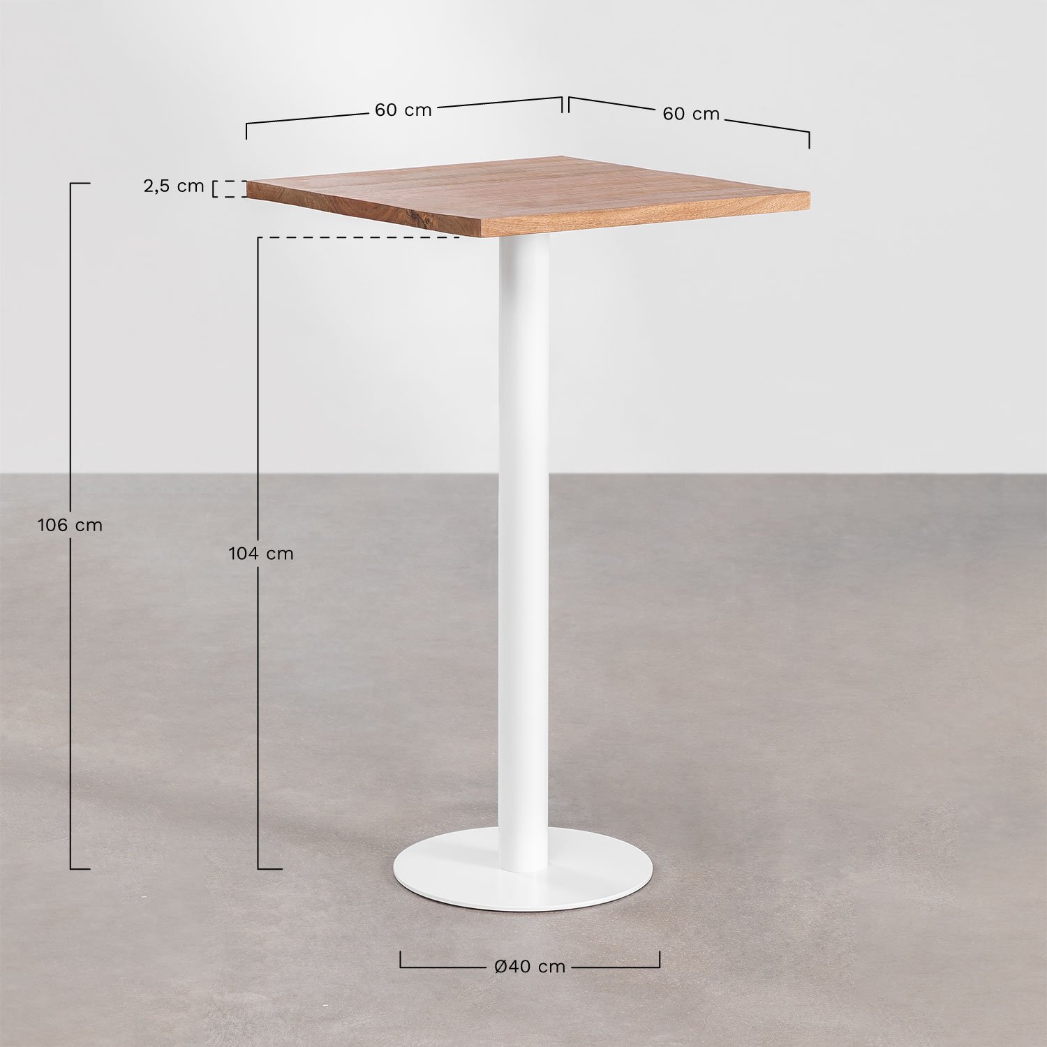 Vierkante hoge bartafel van acacia hout Macchiato, AFMETINGEN
